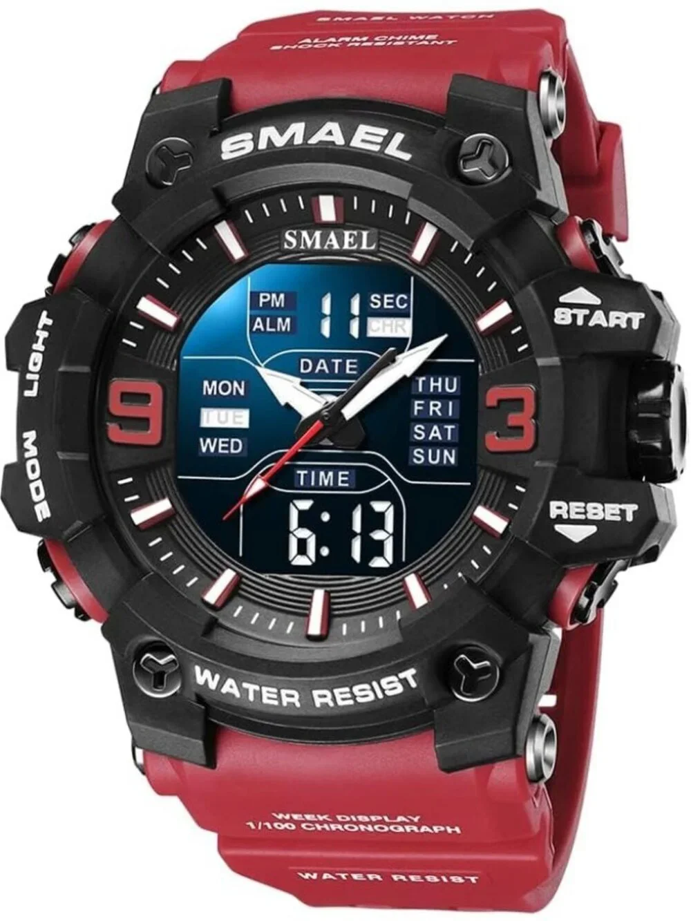 Men's Red And Black Analog Quartz S-Shock Waterproof Sports LED Digital Watch